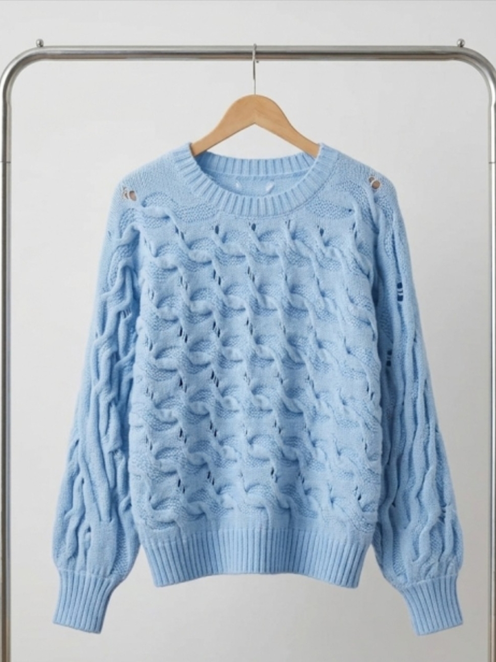 MOTF Light Blue Cable-Knit Scoop Neck Sweater